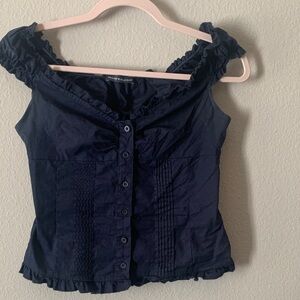 Brandy Melville Dark Blue Ruffle Blouse